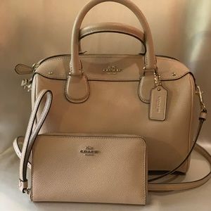 Coach Bennett Satchel in cream leather with matching Wristlet